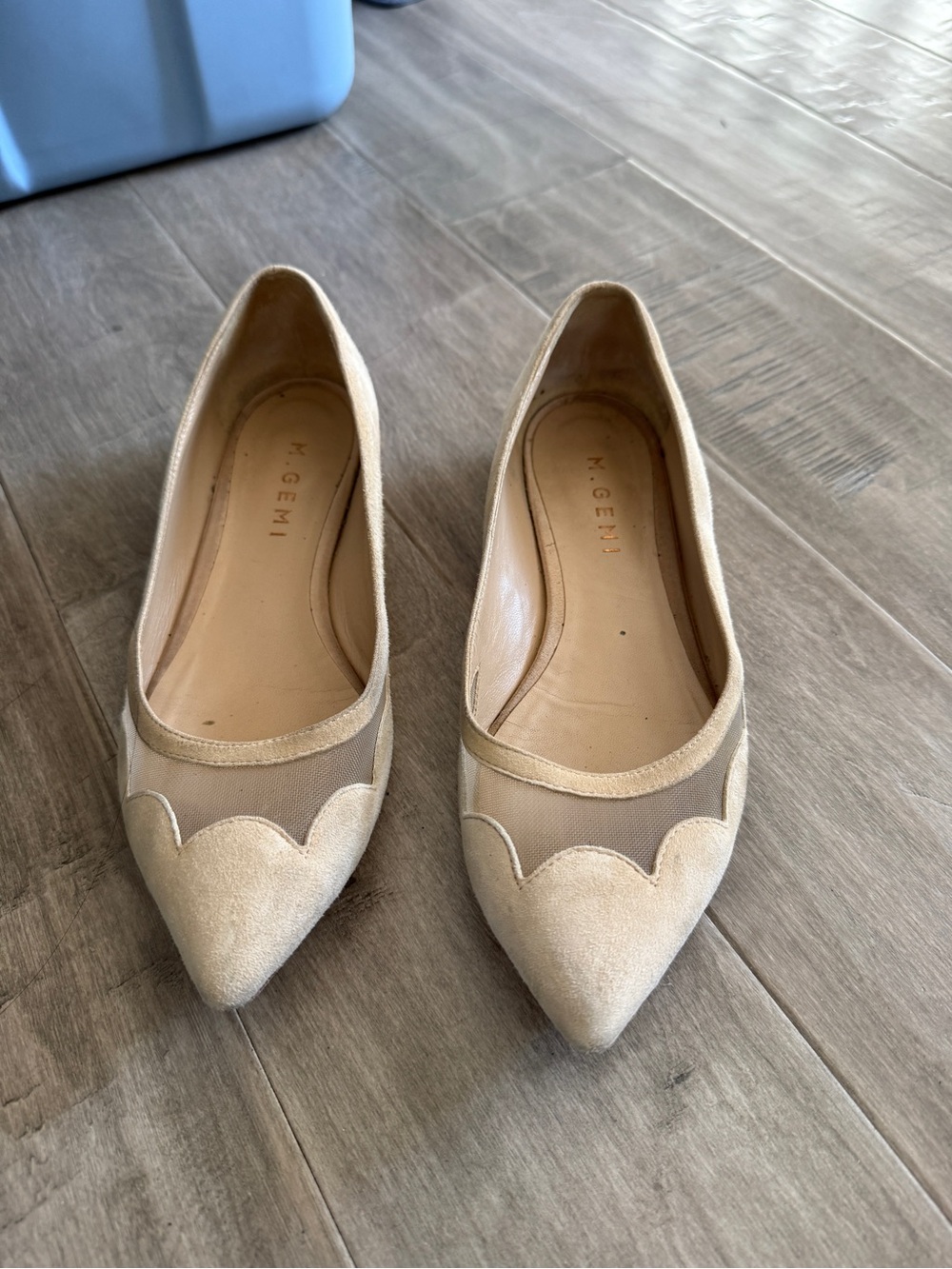 M. Gemi Nude Suede & Mesh Scalloped Pointed Ballet Flats